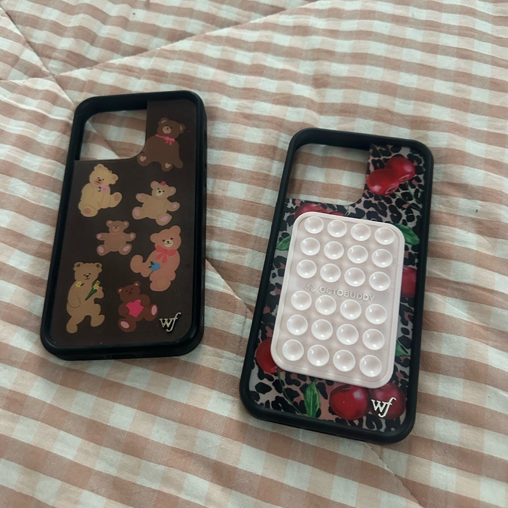 iPhone 14 Pro Max Wildflowers Bear and Cherry Phone Cases - Black and Brown